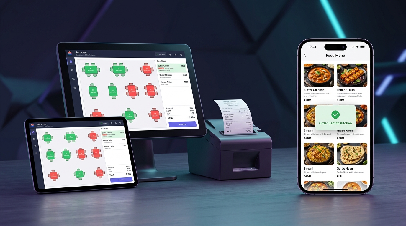 RestoAppX Desktop POS Terminal, Thermal Printer and Mobile QR Menu View