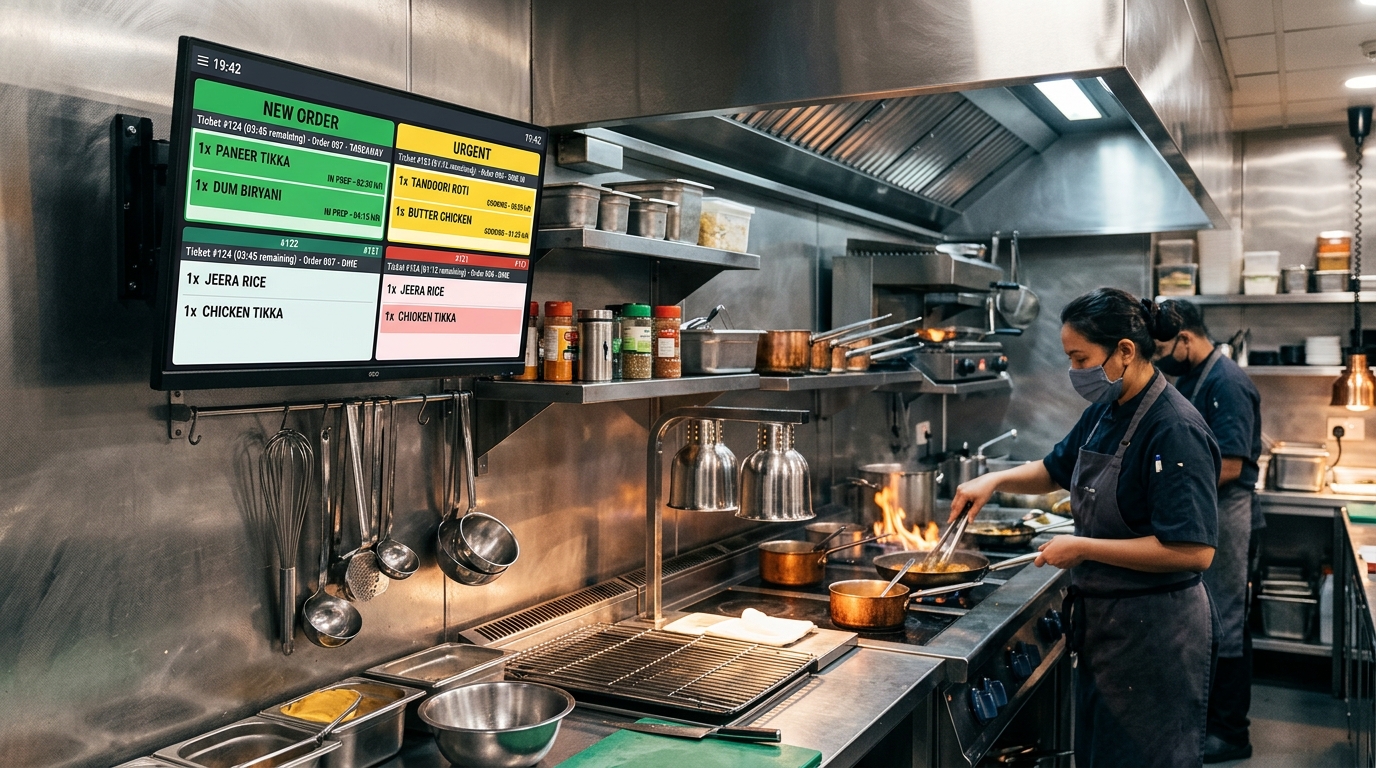 Commercial Kitchen Display System Screen with Live Tickets